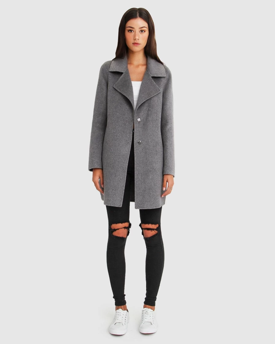 Belle & Bloom Women's Oversized Wool Blend Jacket - New Fit Ex-Boyfriend Style, Dark Grey