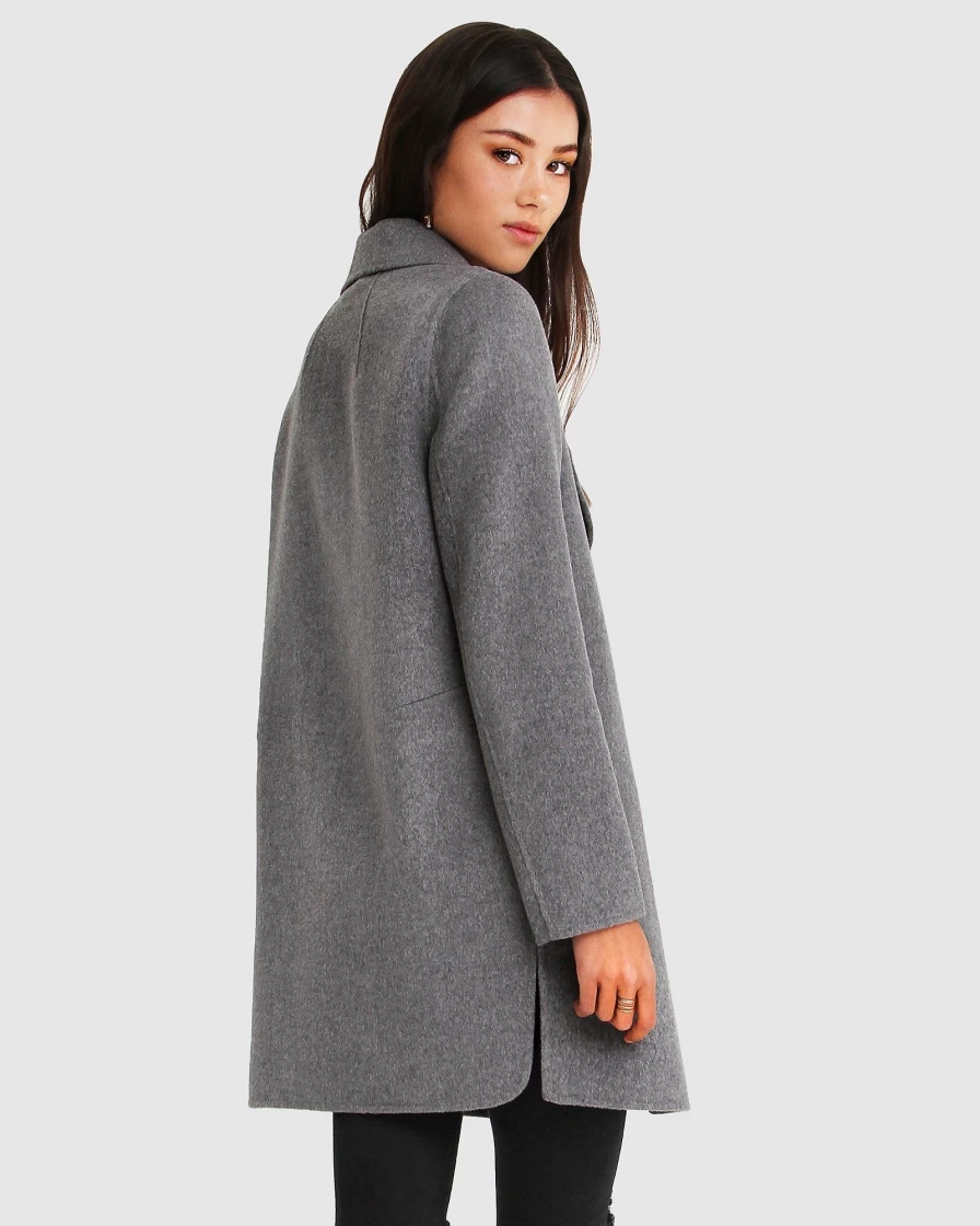 Belle & Bloom Women's Oversized Wool Blend Jacket - New Fit Ex-Boyfriend Style, Dark Grey