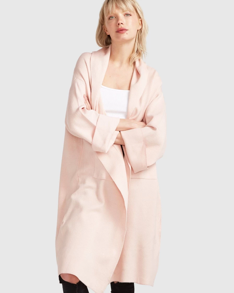 Belle & Bloom Women's Hold The Line Coatigan - Pale Pink Knit Cardigan Sweater