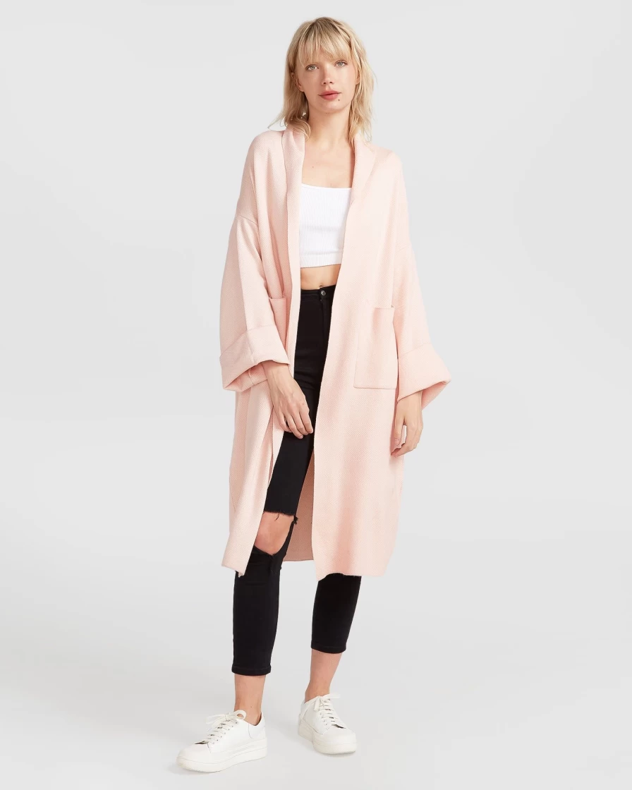 Belle & Bloom Women's Hold The Line Coatigan - Pale Pink Knit Cardigan Sweater
