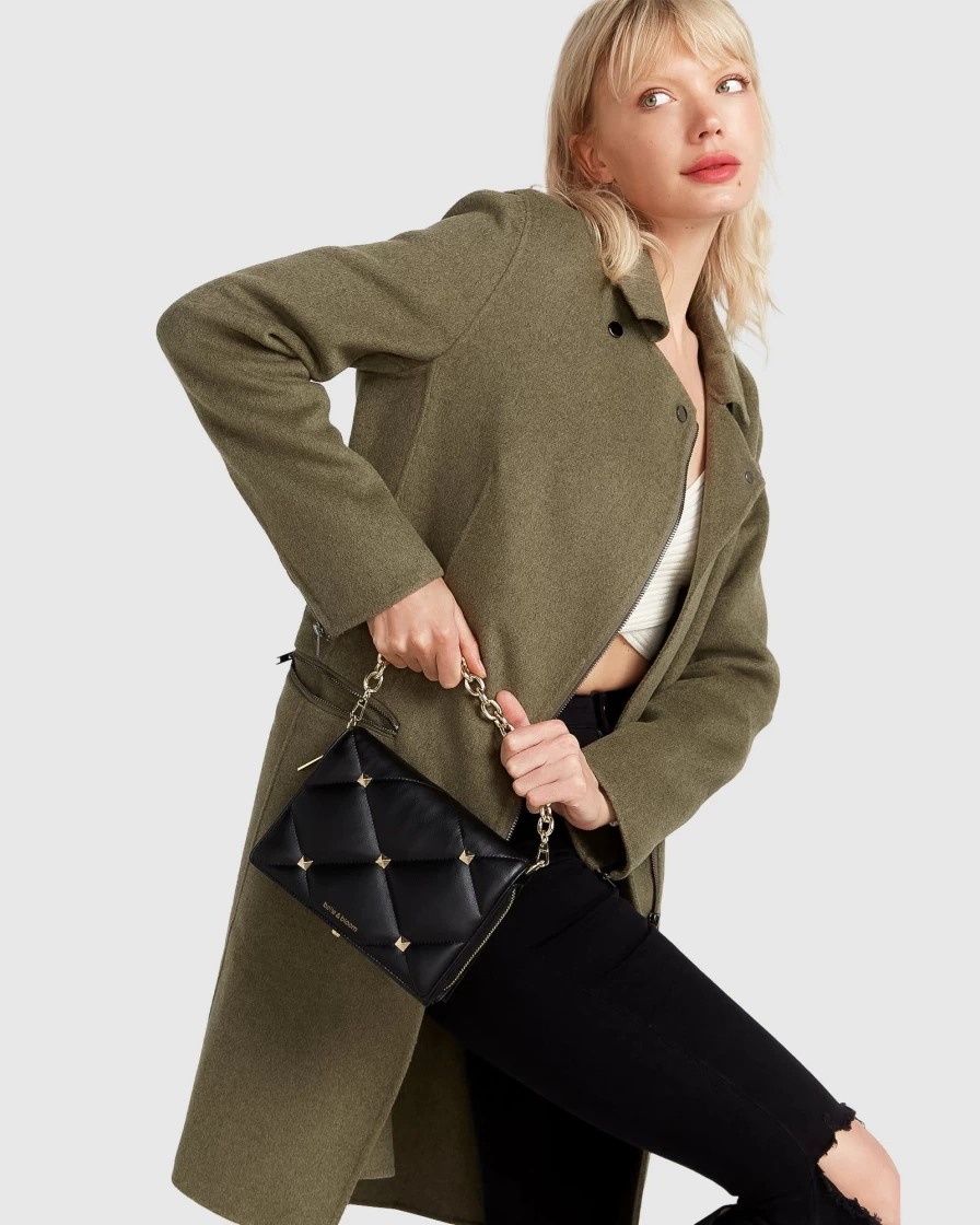 Belle & Bloom Women's Army Green Wool Blend Moto Coat - New Fit Last Chance