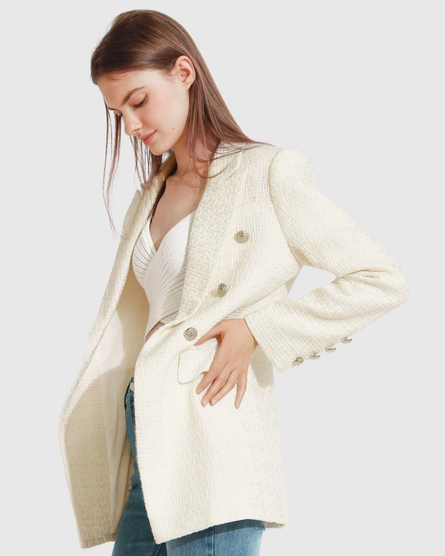 Belle & Bloom Women's Princess Polina Cream Tweed Blazer - Elegant Feminine Jacket