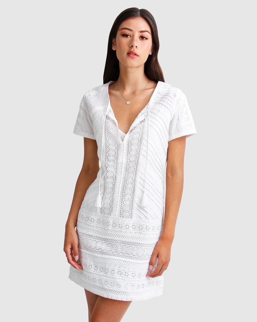 Belle & Bloom Women's Summer Forever Mini Dress in White - Lightweight & Stylish