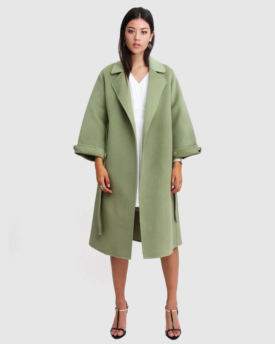 Belle & Bloom Women's Stay Wild Oversized Wool Coat in Grass Green - Warm Winter Trench Coat