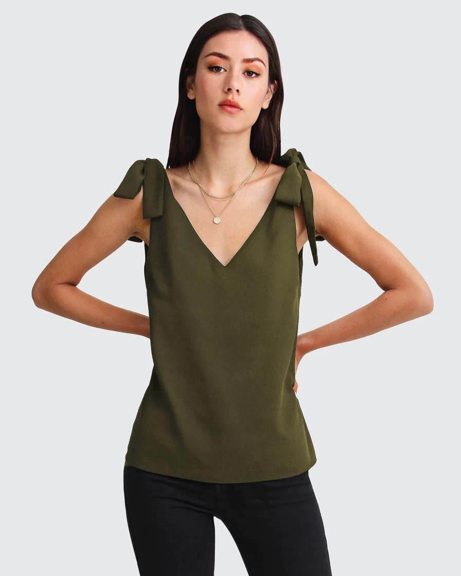 Belle & Bloom Women's Military Green V-Neck Feel For You Top