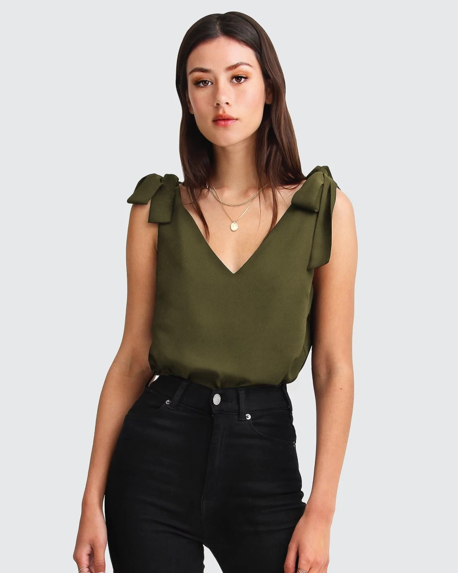 Belle & Bloom Women's Military Green V-Neck Feel For You Top