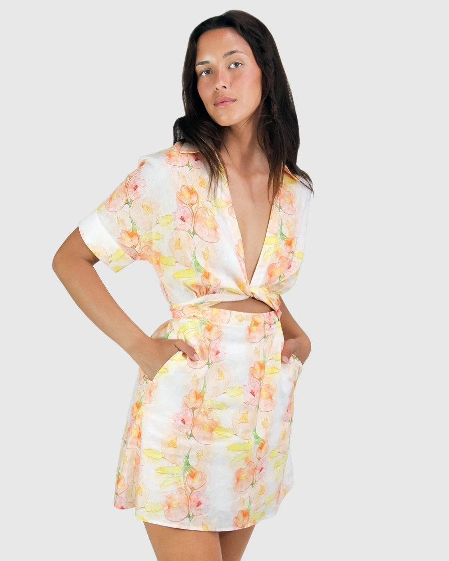 Belle & Bloom Women's Floral Open Arms Cut Out Dress - Elegant Bouquet Design