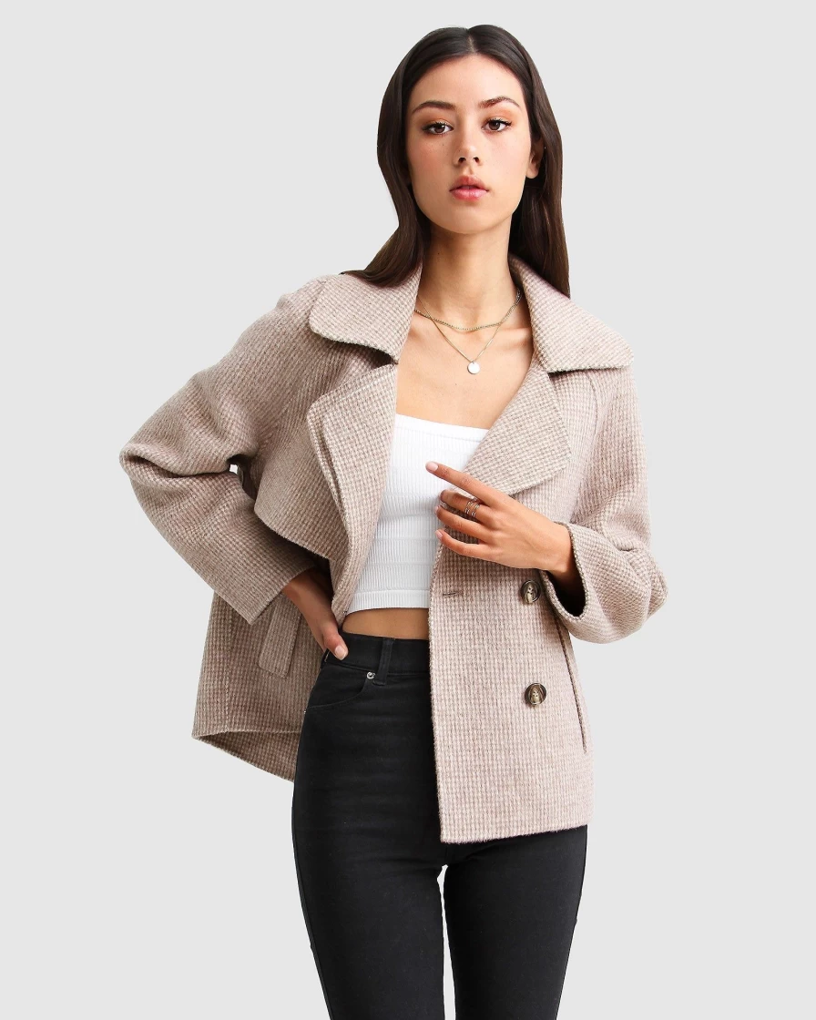 Belle & Bloom Women's Beige Wool Blend Peacoat - I'M Yours Coat for Stylish Outfits