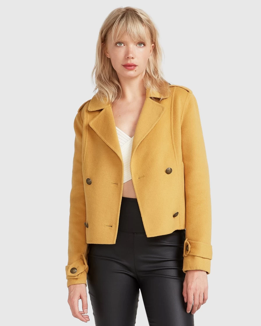Belle & Bloom Women's Military Peacoat in Antique Gold - Classic Better Off Style Coat