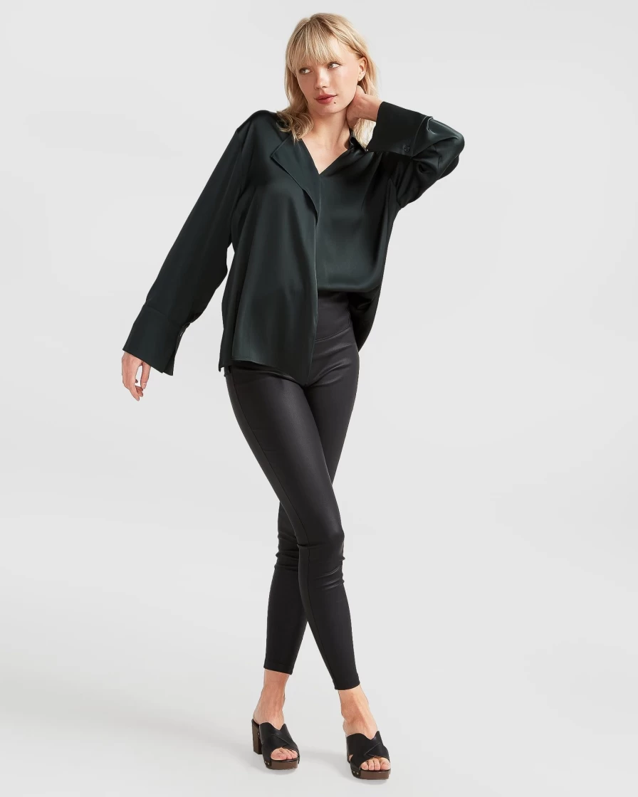 Belle & Bloom Women's Dark Green Gemini Waterfall Shirt - Flowy Casual Top