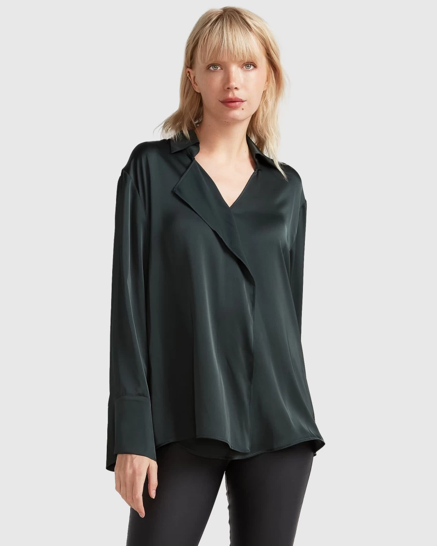 Belle & Bloom Women's Dark Green Gemini Waterfall Shirt - Flowy Casual Top