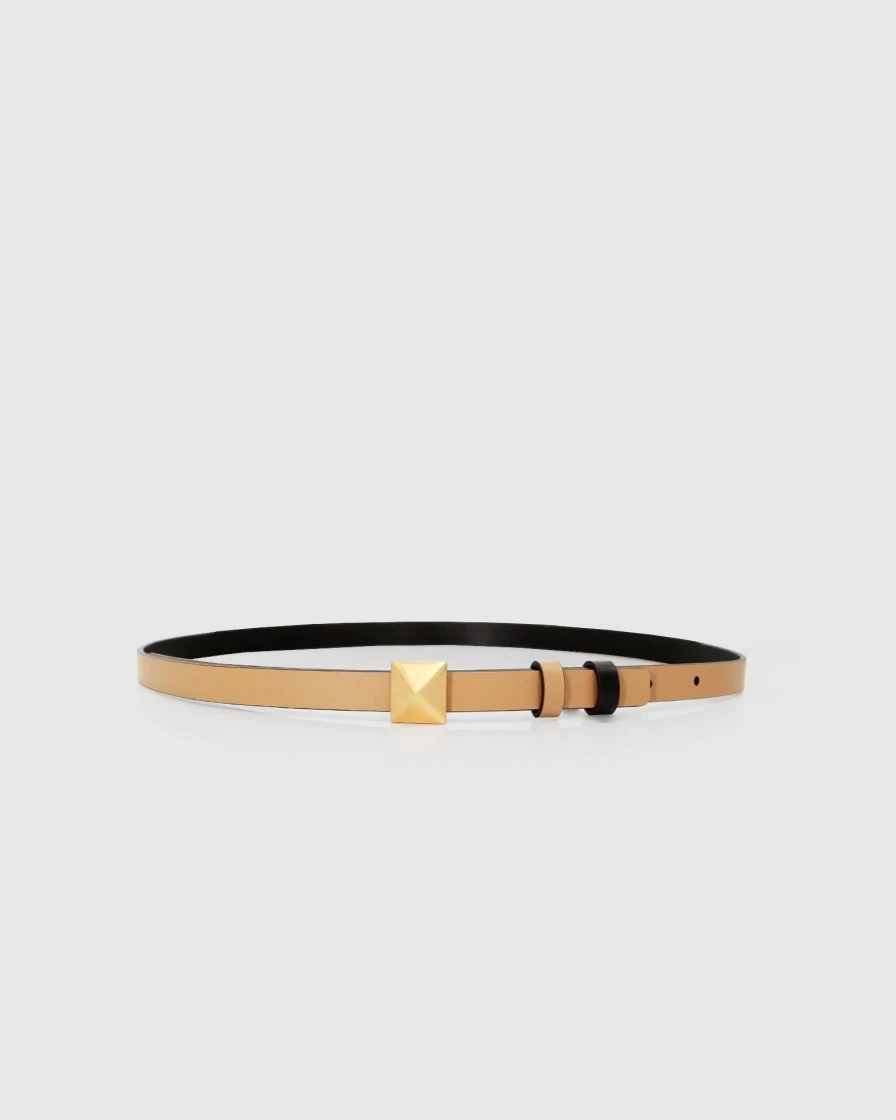 Belle & Bloom Women's Cleopatra Pyramid Stud Leather Belt in Tan & Black - Fashion Punk Style Waist Belt