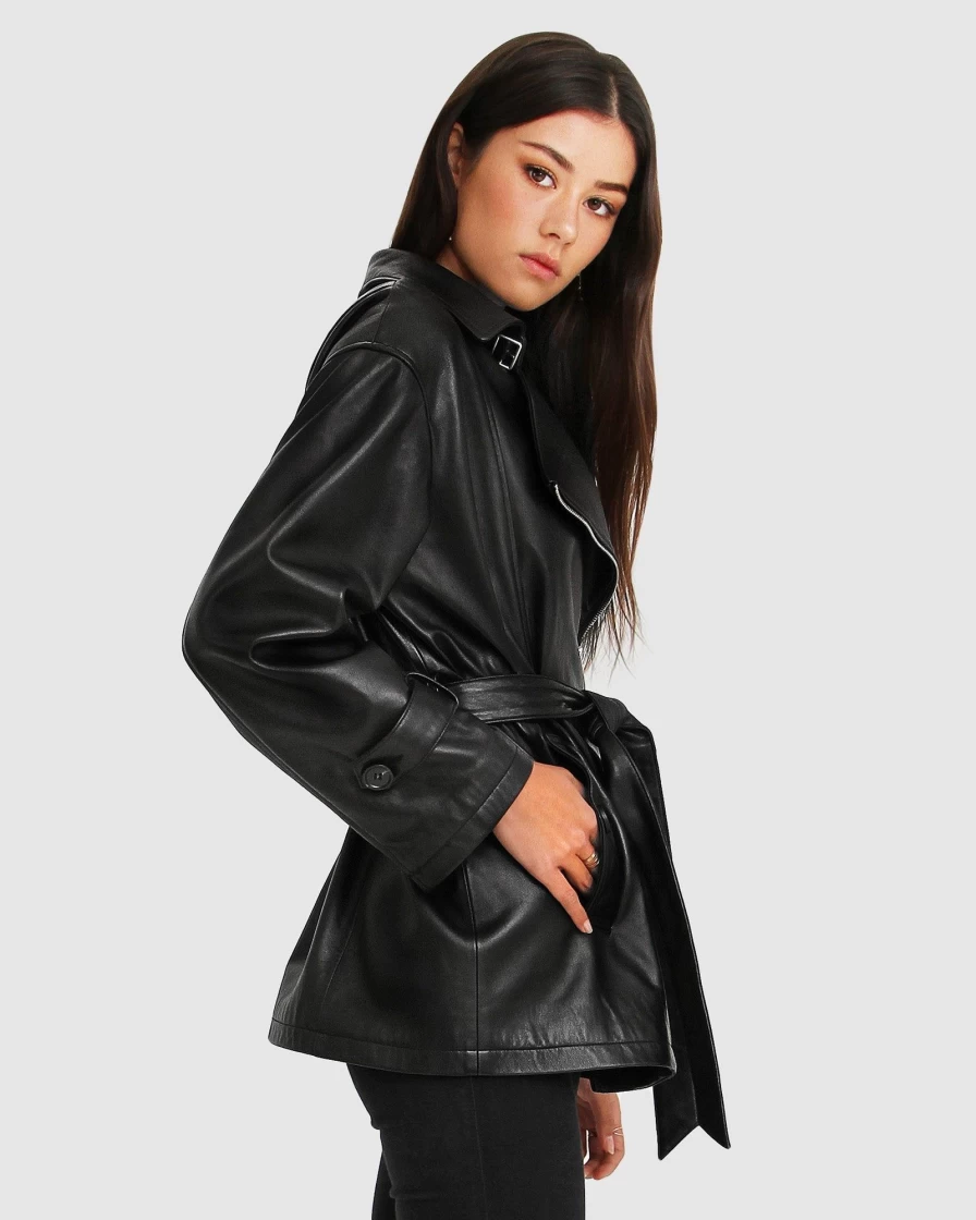 Belle & Bloom Women's BFF Belted Leather Jacket - Stylish Faux Leather Outerwear for Women