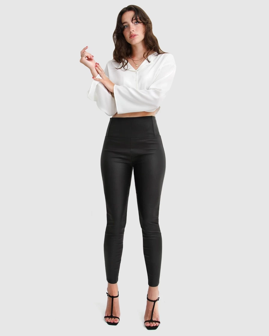 Belle & Bloom Women's Black City Slicker Coated Legging - High Waist Stretch Waterproof Pants