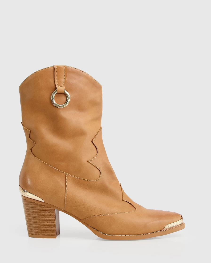 Belle & Bloom Women's Dallas Western Boot in Tan - Stylish Cowgirl Ankle Boots