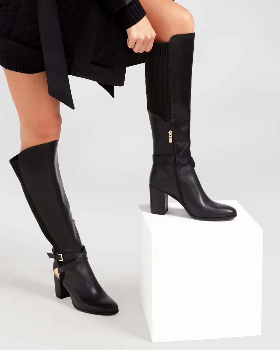 Belle & Bloom Women's Breton Knee High Boots in Black - Stylish & Comfortable
