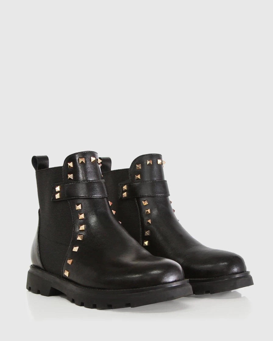 Belle & Bloom Girls' Black City Lights Mini Leather Ankle Boots for Stylish Comfort