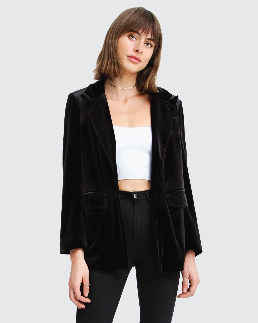 Belle & Bloom Women's Eternity Velvet Blazer - Luxurious Black Formal Jacket for Elegant Outfits