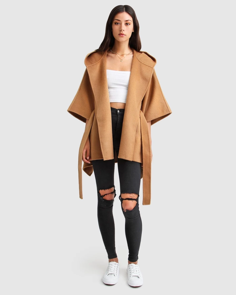 Belle & Bloom Women's Dark Camel Wool Blend Cape Coat - Jackson Landing Style