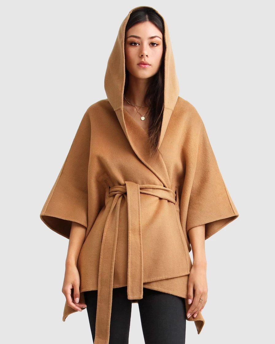 Belle & Bloom Women's Dark Camel Wool Blend Cape Coat - Jackson Landing Style