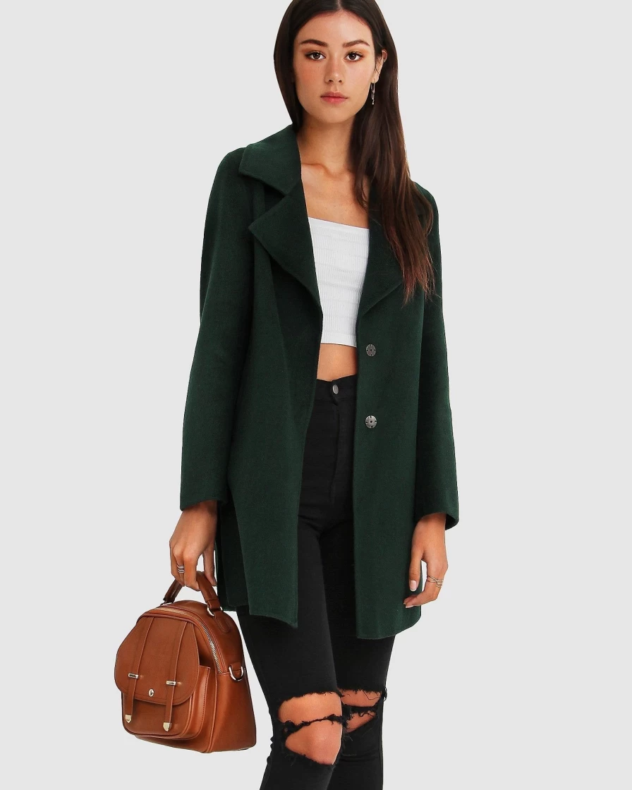 Belle & Bloom Women's Oversized Wool Blend Jacket - Dark Green, New Fit Ex-Boyfriend Style Coat