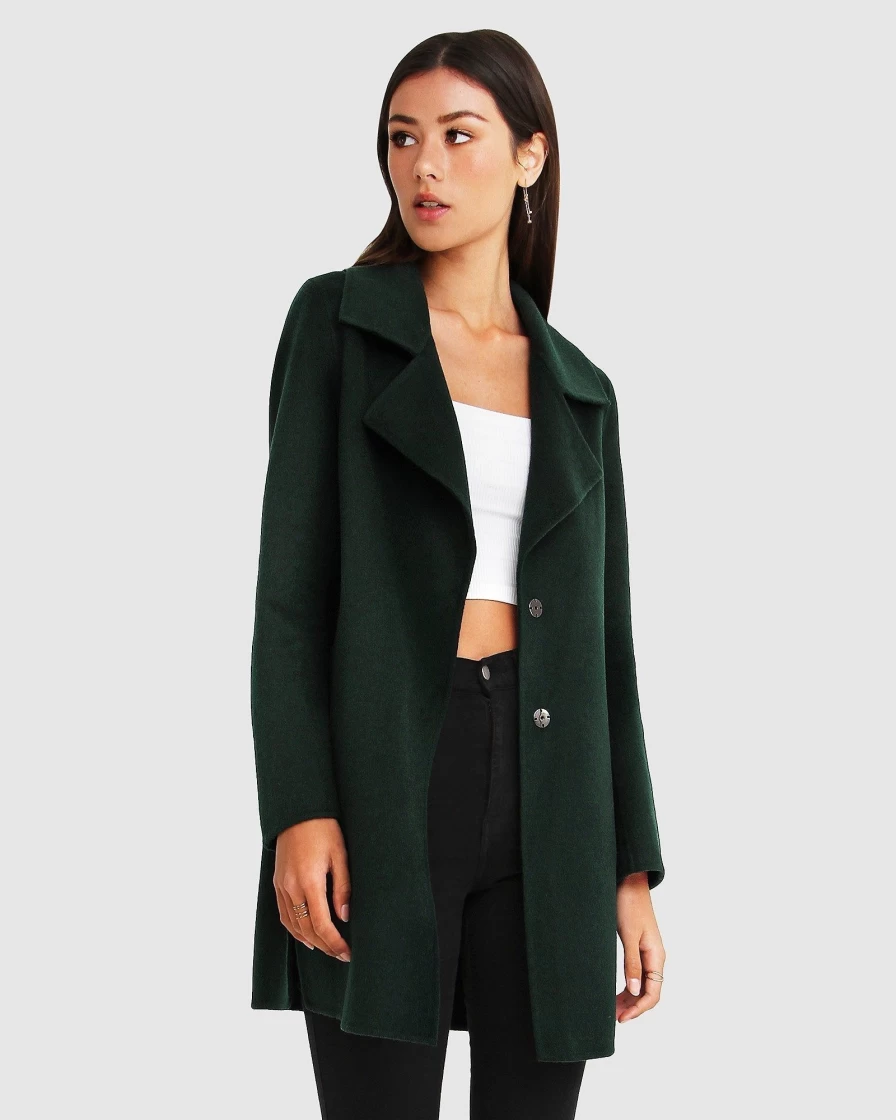 Belle & Bloom Women's Oversized Wool Blend Jacket - Dark Green, New Fit Ex-Boyfriend Style Coat