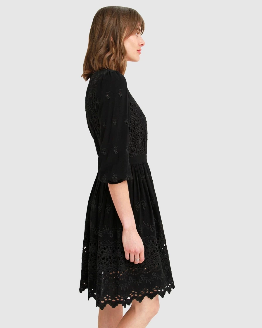 Belle & Bloom Women's Black Sweet Talk Eyelet Mini Dress - Floral Lace Summer Dress