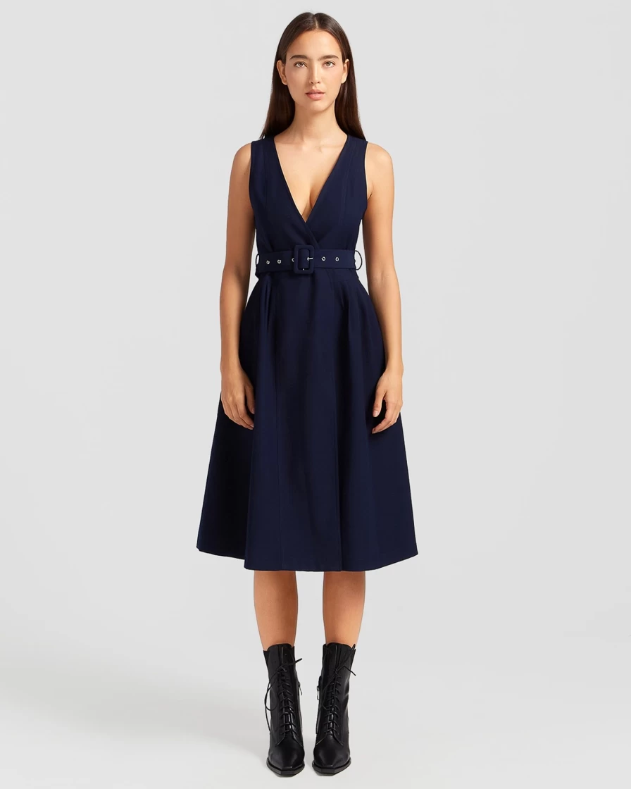 Belle & Bloom Women's Navy Miss Independence Midi Dress - Flowy Summer Casual Style