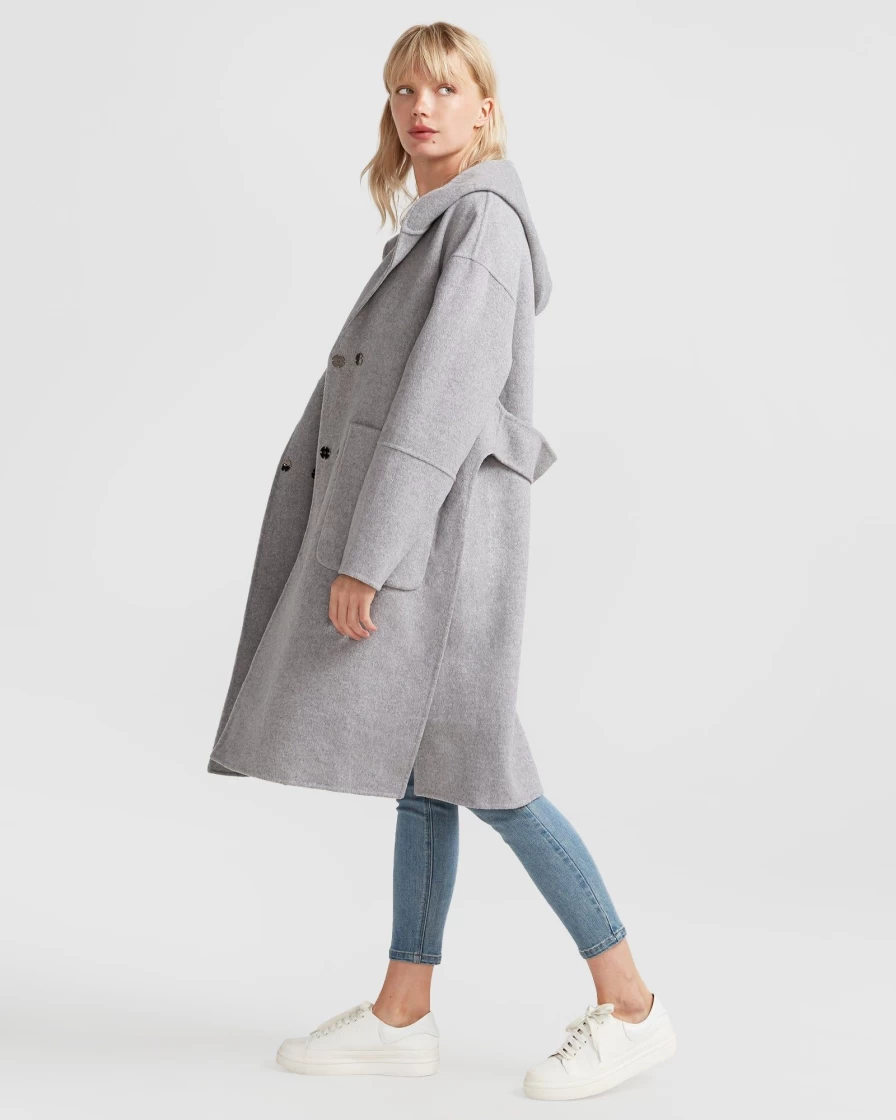 Belle & Bloom Women's Grey Wool Blend Oversized Coat - Walk This Way Style
