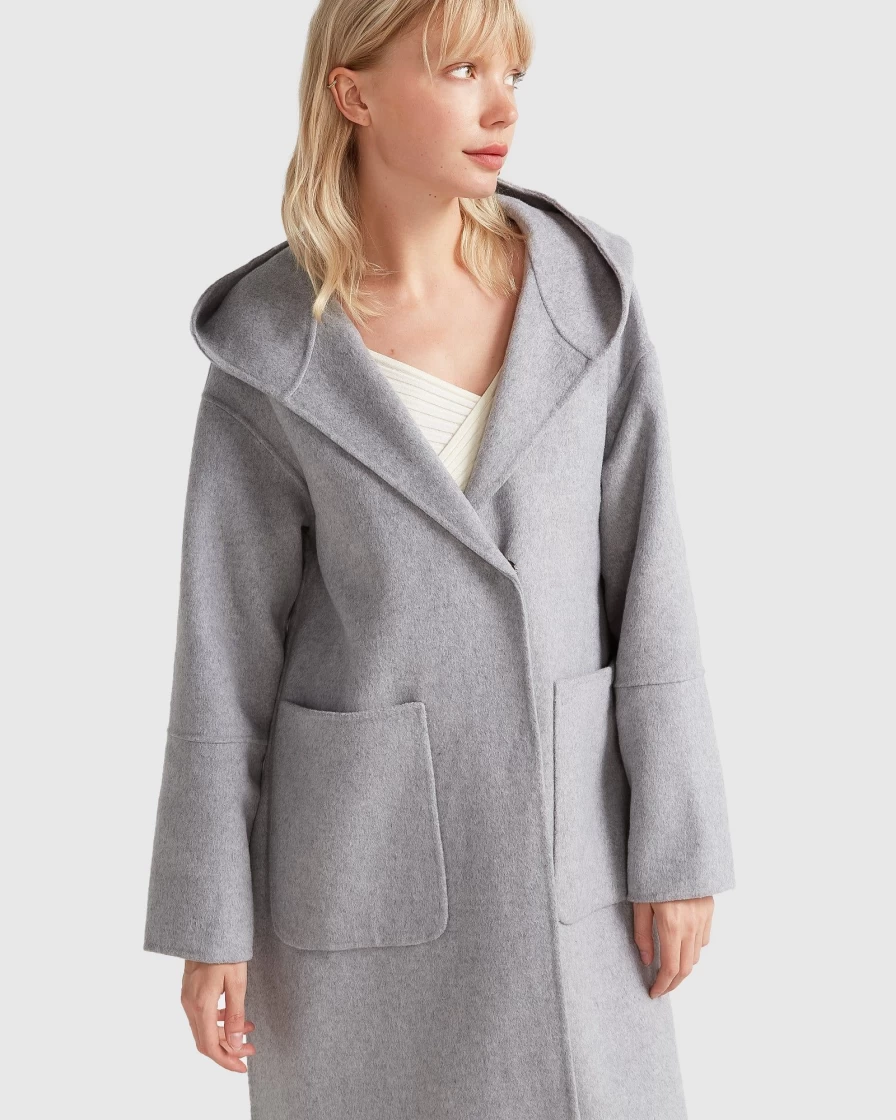 Belle & Bloom Women's Grey Wool Blend Oversized Coat - Walk This Way Style