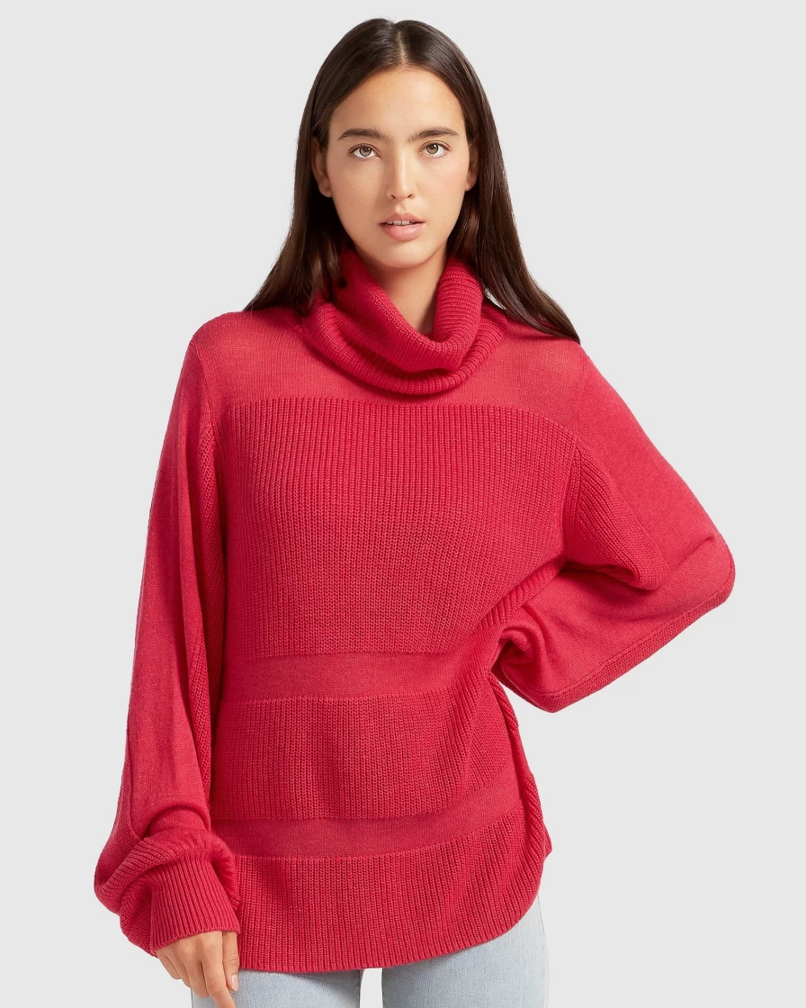 Belle & Bloom Women's Nevermind Sheer Panelled Knit Top - Watermelon Striped Casual Wear