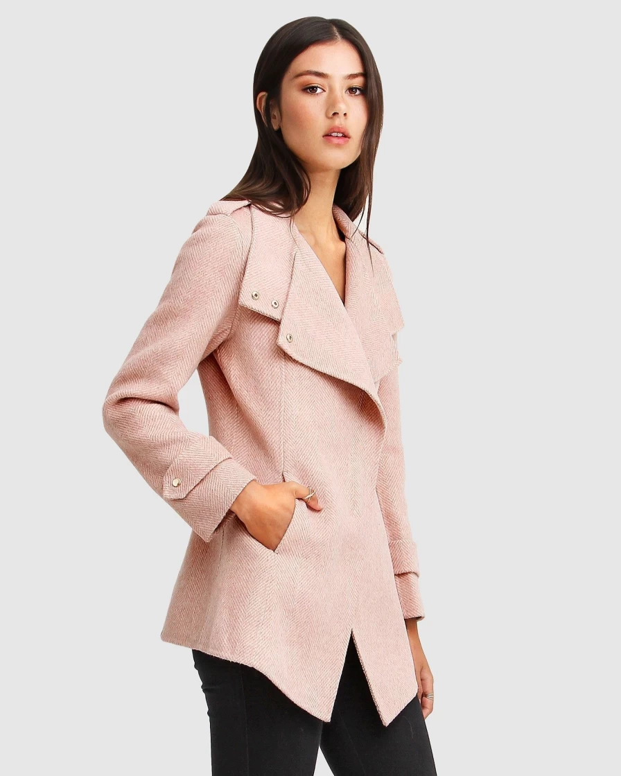Belle & Bloom Women's Blush Wool Blend Moto Jacket - New Fit Bad Girl Style Coat