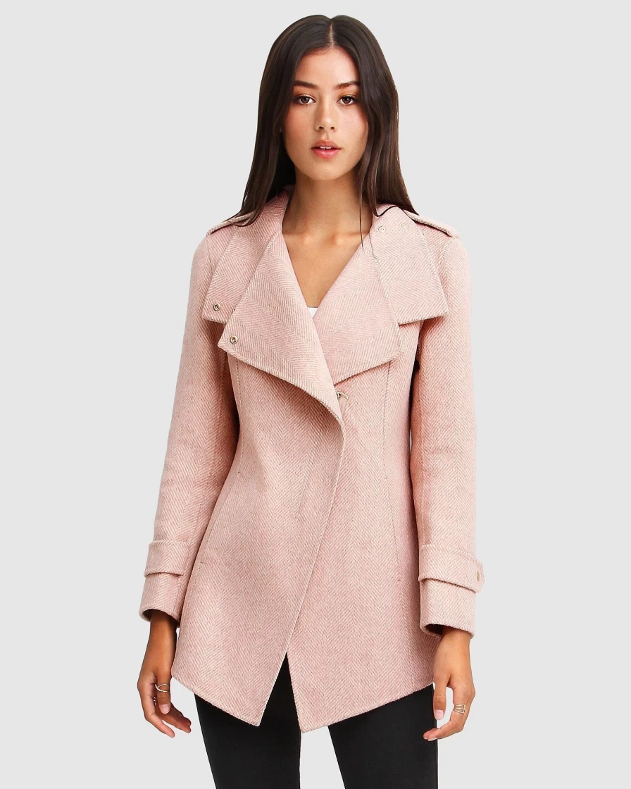Belle & Bloom Women's Blush Wool Blend Moto Jacket - New Fit Bad Girl Style Coat