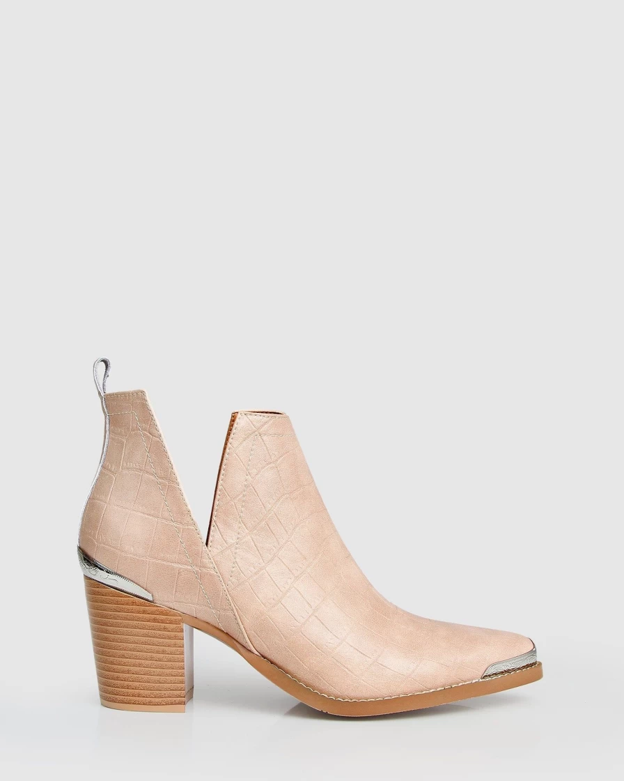 Belle & Bloom Women's Austin Croc Embossed Ankle Boot in Blush - Stylish Comfort & Fashion