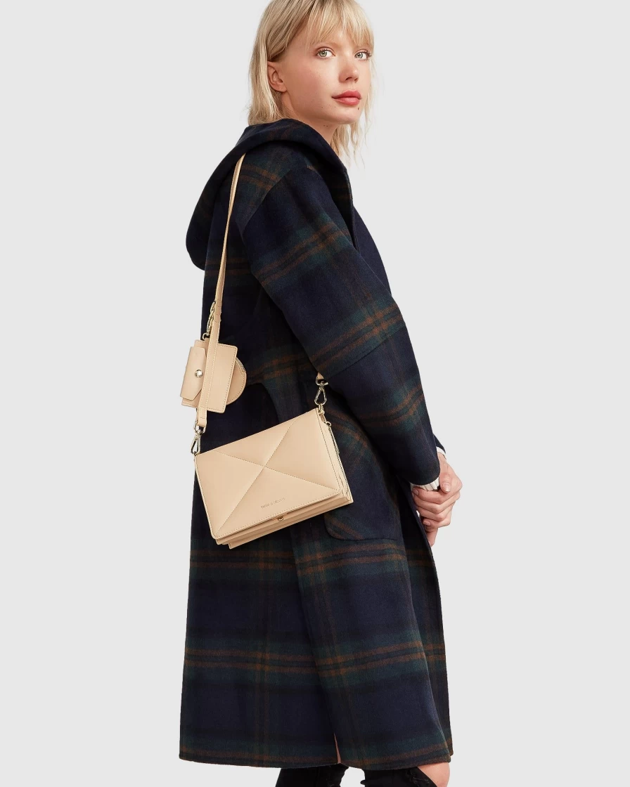 Belle & Bloom Women's French Navy Plaid Wool Blend Oversized Coat - Walk This Way Style