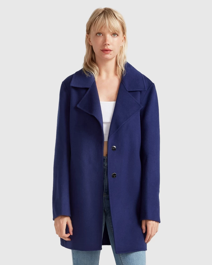 Belle & Bloom Women's Midnight Blue Oversized Wool Blend Jacket - New Fit Ex-Boyfriend Style