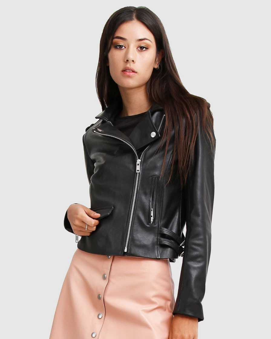 Belle & Bloom Women's Just Friends Black Leather Jacket - Stylish Outerwear for Women