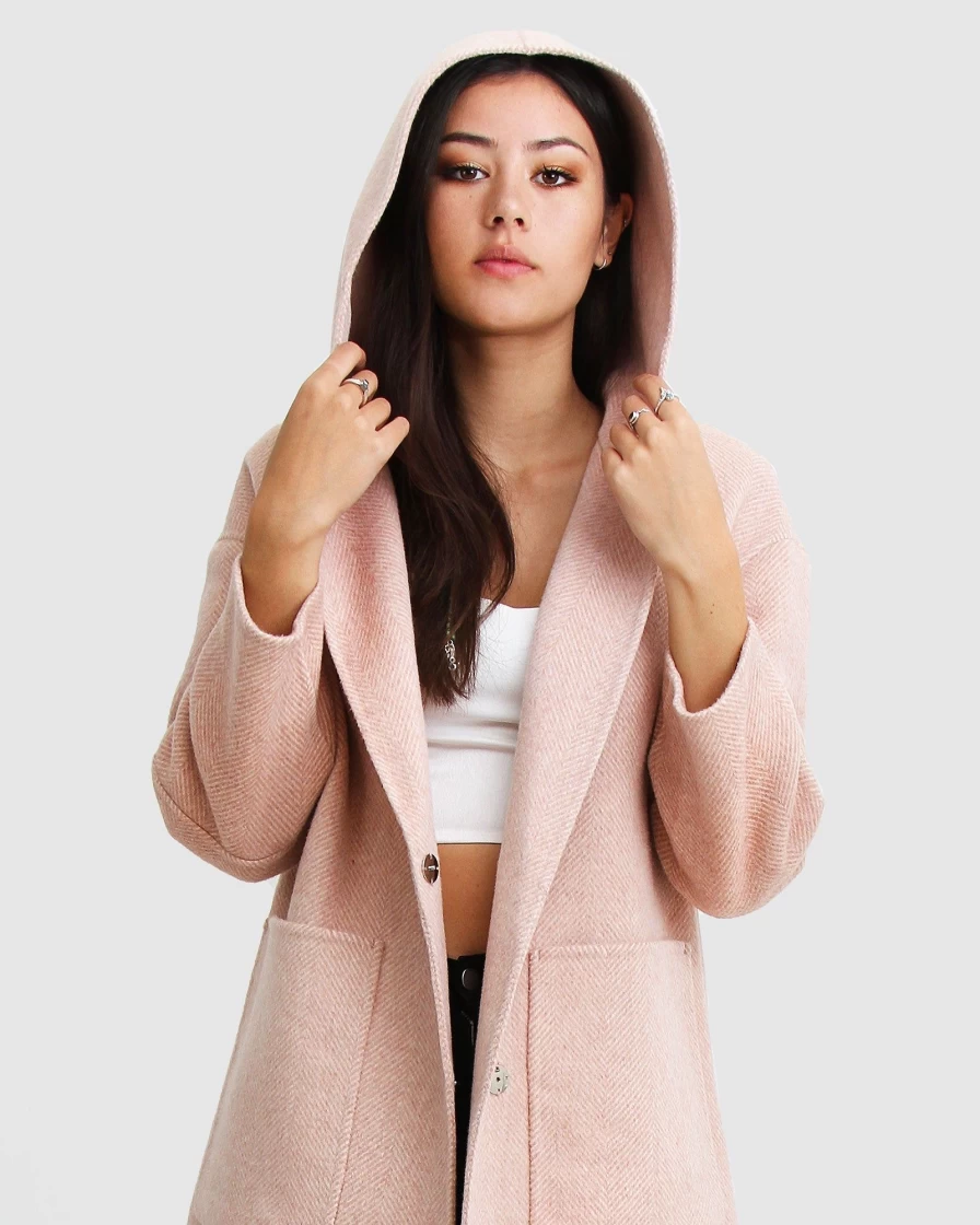 Belle & Bloom Women's Blush Pink Oversized Wool Blend Coat - Walk This Way Style