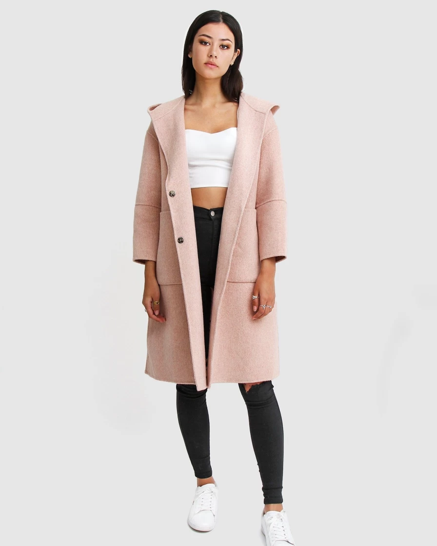 Belle & Bloom Women's Blush Pink Oversized Wool Blend Coat - Walk This Way Style
