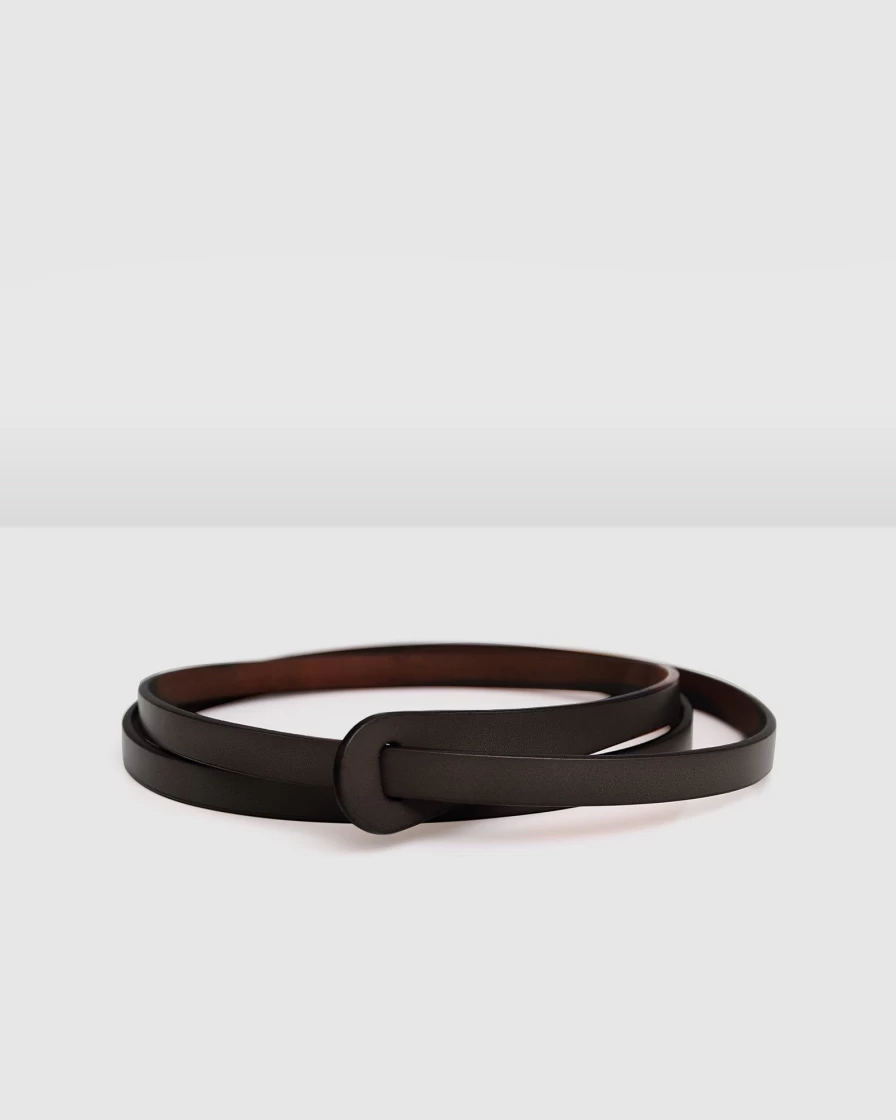 Belle & Bloom Women's Espresso Leather Tie The Knot Belt for Wedding & Fashion
