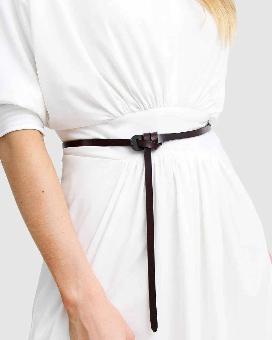 Belle & Bloom Women's Espresso Leather Tie The Knot Belt for Wedding & Fashion