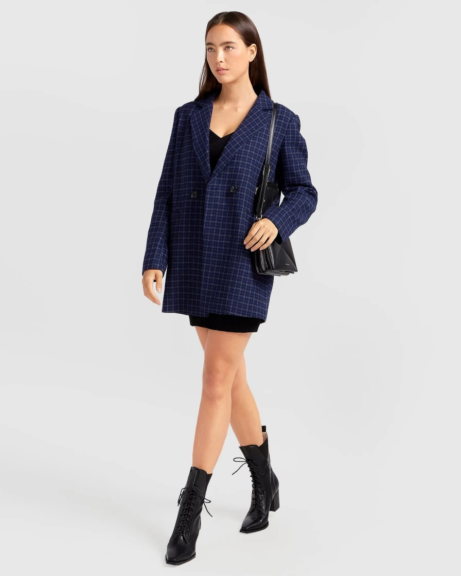 Belle & Bloom Women's Cambridge Oversized Blue Wool Blazer - Elegant Longline Coat for Women