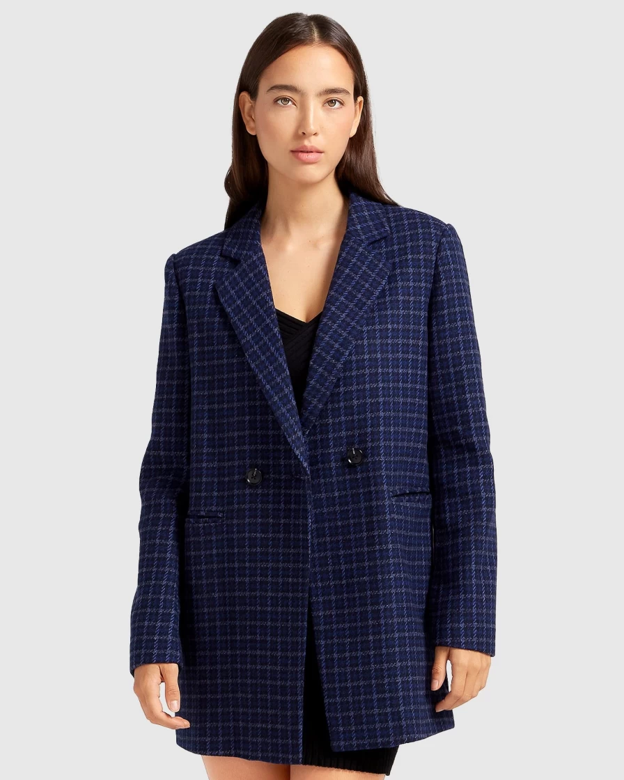 Belle & Bloom Women's Cambridge Oversized Blue Wool Blazer - Elegant Longline Coat for Women