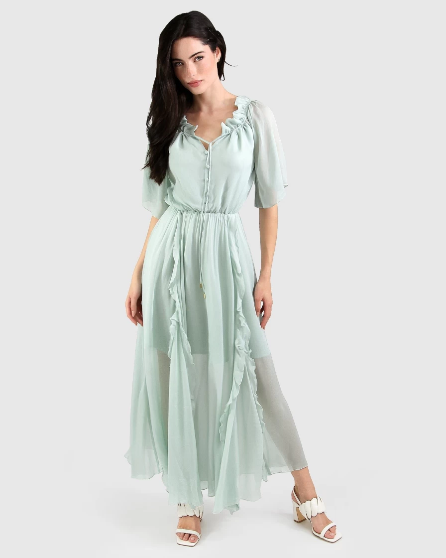 Belle & Bloom Women's Spearmint Ruffled Midi Dress - Amour Amour Style Final Sale
