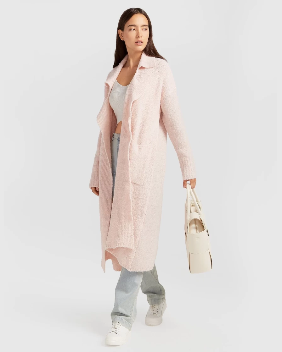 Belle & Bloom Women's Pale Pink Sustainable Sweater Coat - Born To Run Eco-Friendly Knitwear