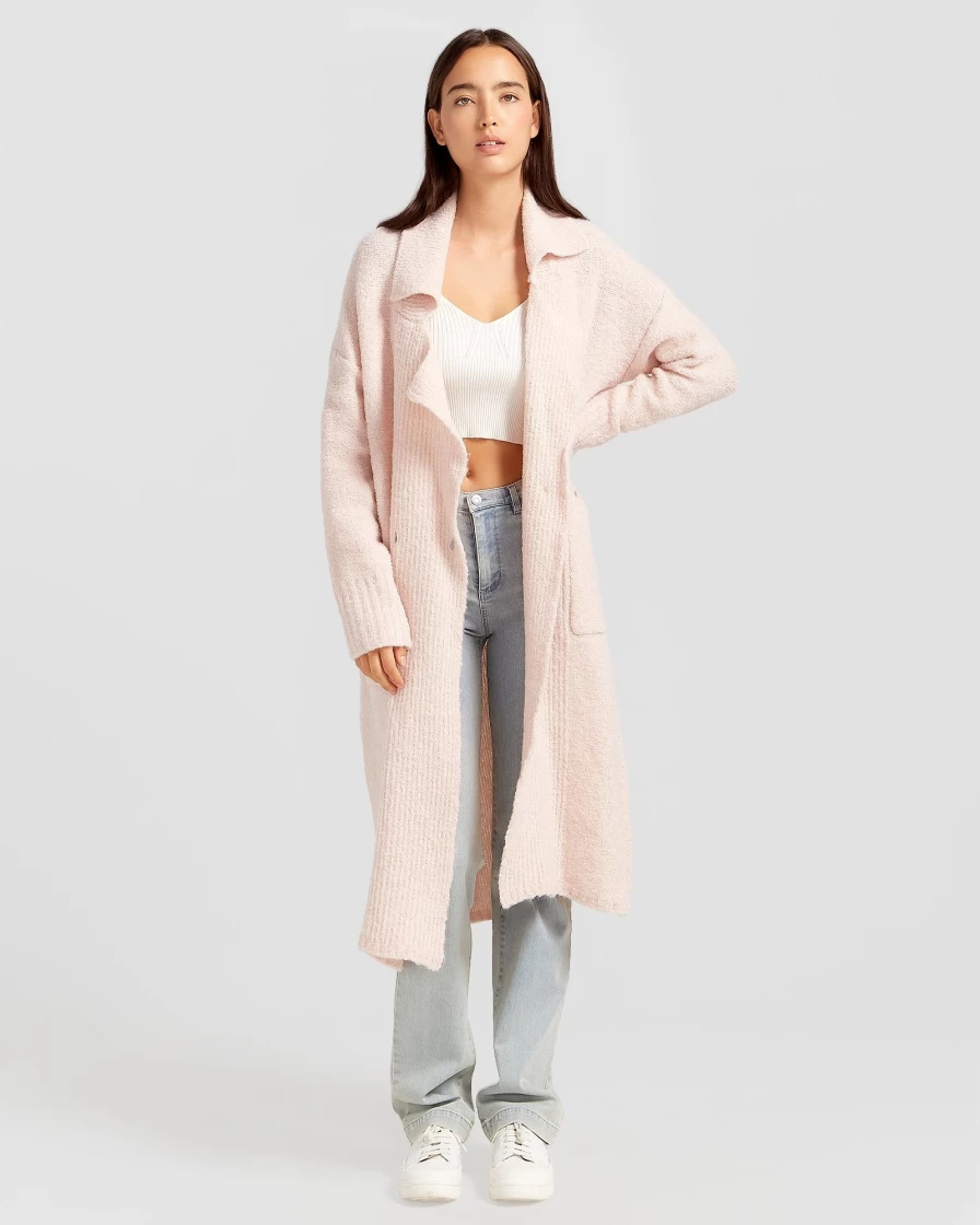 Belle & Bloom Women's Pale Pink Sustainable Sweater Coat - Born To Run Eco-Friendly Knitwear