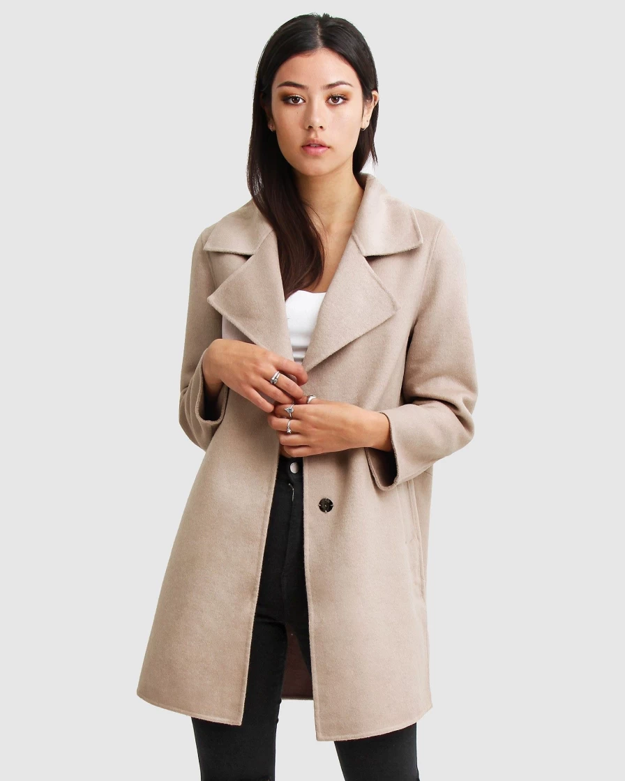 Belle & Bloom Women's Oversized Wool Blend Jacket - Sand | New Fit Ex-Boyfriend Style Coat