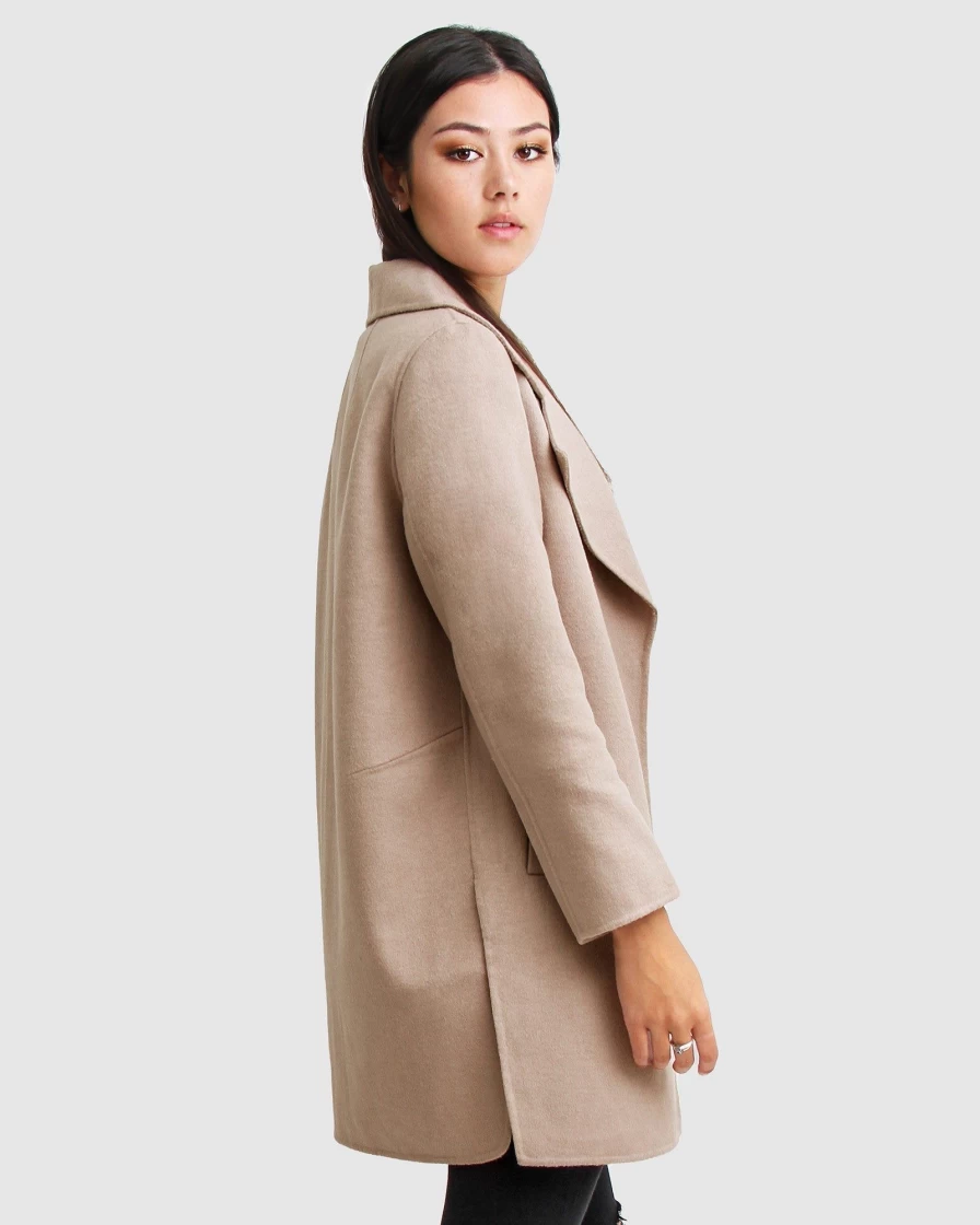Belle & Bloom Women's Oversized Wool Blend Jacket - Sand | New Fit Ex-Boyfriend Style Coat