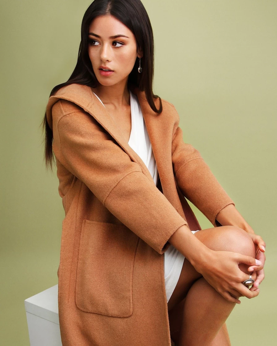 Belle & Bloom Women's Camel Wool Blend Oversized Coat - Walk This Way Style