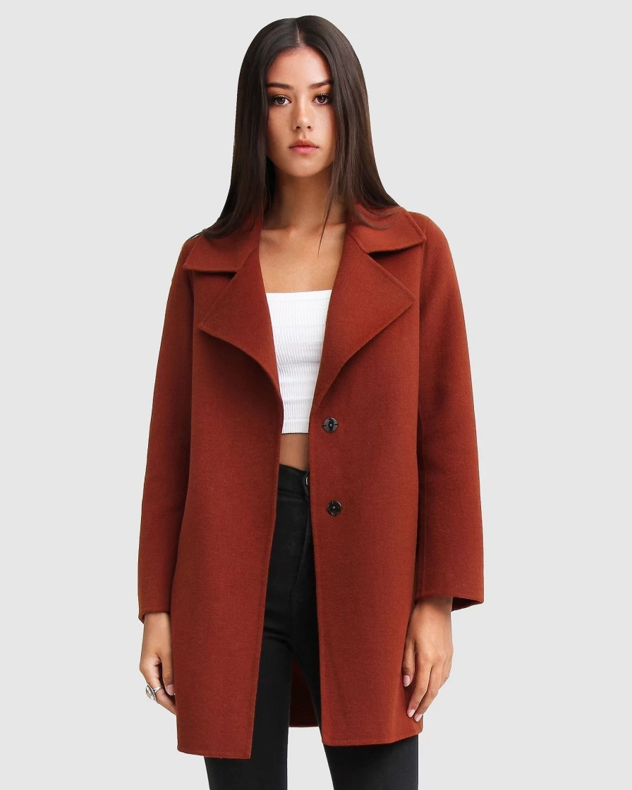 Belle & Bloom Women's Caramel Oversized Wool Blend Jacket - New Fit Ex-Boyfriend Style